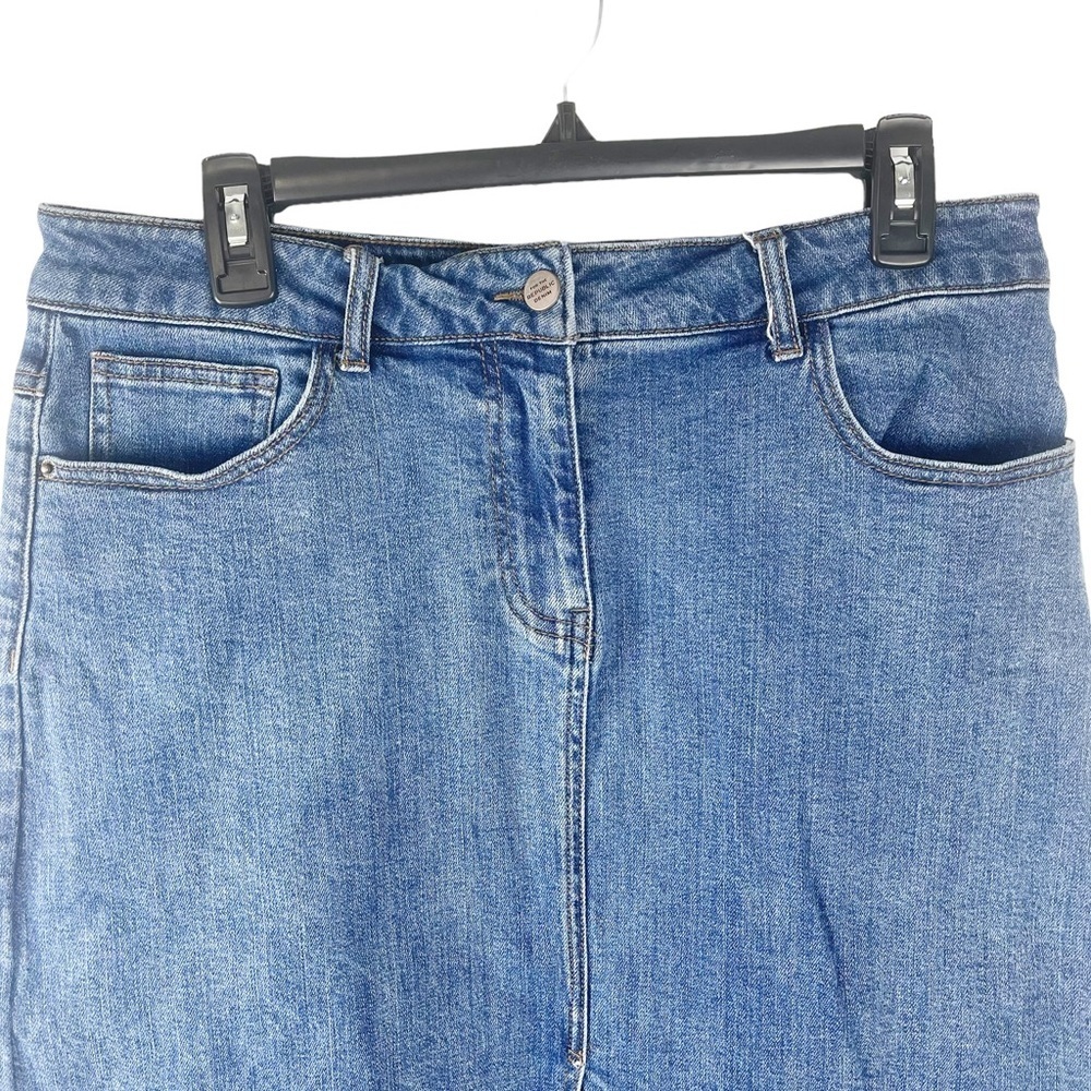 For the Republic Blue Raw Hem Fringe Midi Zip Front Slit Denim Skirt Size 12/30 - Picture 3 of 10